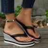Fashion Plus Size Pu Leather Wedges Sandals Women Summer Thick Sole Non Slip Clip On Beach Slippers Comfort Chunky Platform Flip Flops
