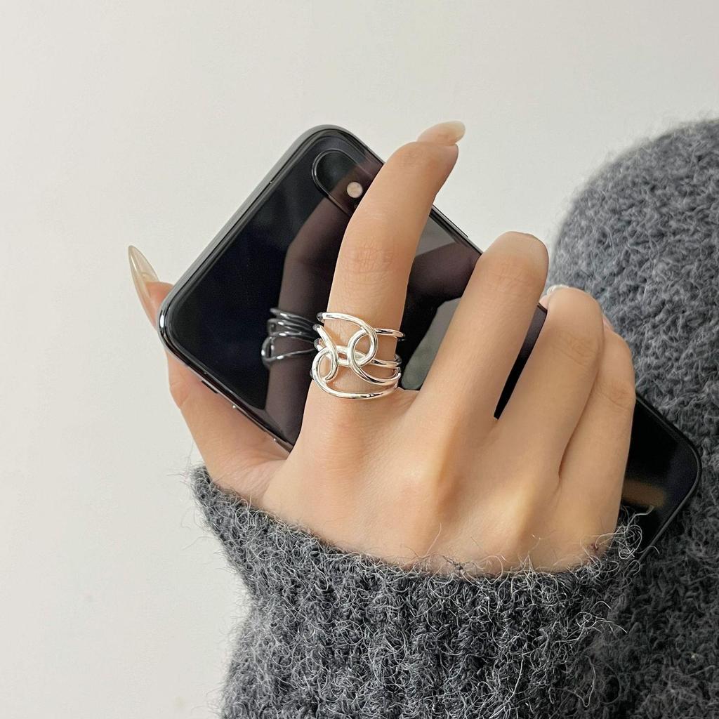 Koreanischer 925 Sterlingsilber Geometrischer Ring: Nicht verblassend, vielseitig, verstellbar, glänzendes Finish für Frauen.