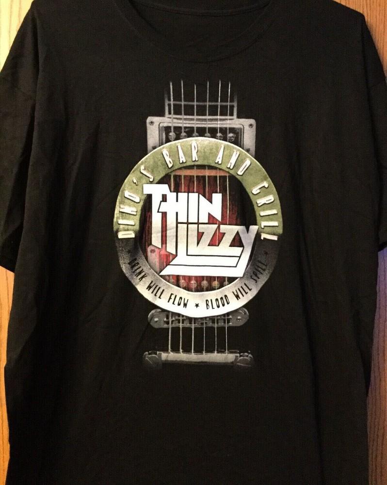 Thin Lizzy Dinos Bar And Grill Хлопок Черный Короткий Рукав Унисекс S-234XL Футболка Унисекс Футболка XXL