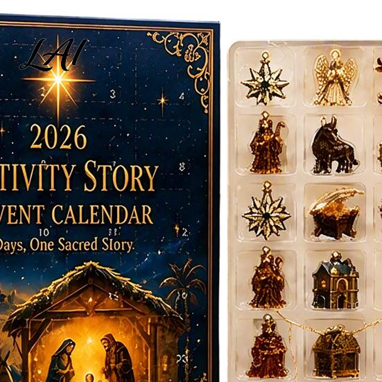 Vánoční adventní kalendář 2026 Kalendář s příběhem o narození Páně 24denní odpočítávání Dárková krabička pro domácnost s 2D akrylovými náboženskými památečními ozdobami Křesťanské