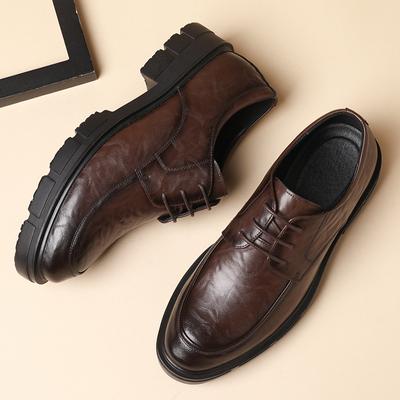 5 8 10 Cm Heel Leather Men's Dress Shoes Fashion Casual New Designer Cowhide Lace-up Platform Wedding Shoes for Man