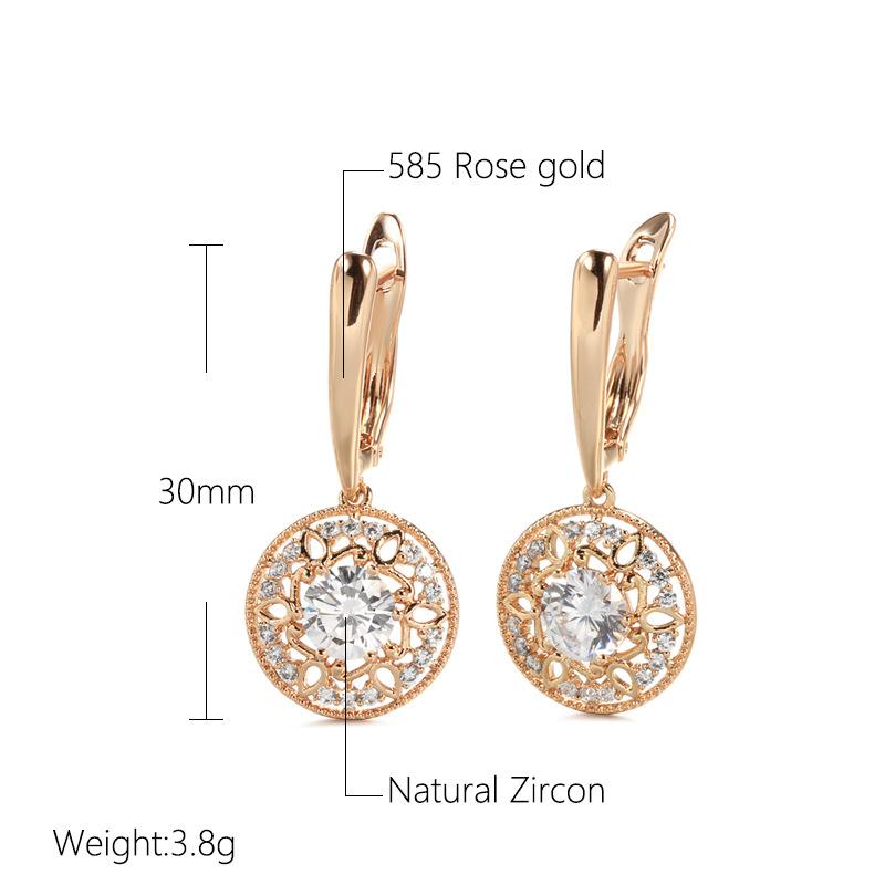 Autumn and winter fashion micro-inlaid zircon ear buckle 585 rose gold hollow flower earrings women