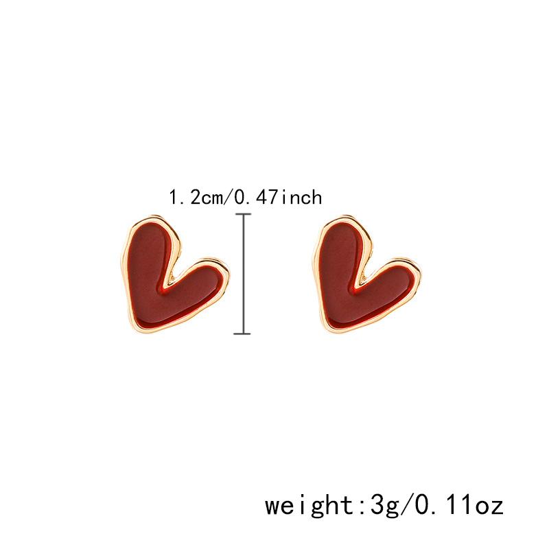 Simple Wine Red Love Stud Earrings for Women Sweet Irregular Heart Enamel Geometry Earrings Girl Aesthetics Jewelry
