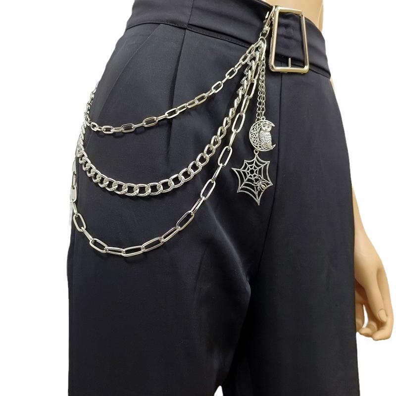 Punk Metal Spider Web Skeleton Pendant Waist Chain Multilayer Jeans Chain Hip-Hop Pants Chain Clothing Accessories Gifts