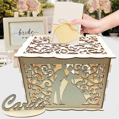 Drewniana koperta ślubna Pudełko na prezent Pudełko z kwiatowym wzorem Karta zaproszenie DIY Box Materiały ślubne