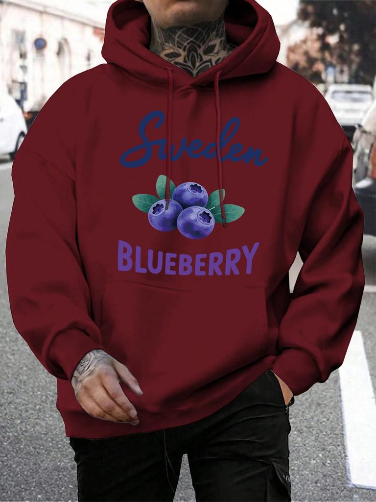 Sweden Blueberry Fresh Fruit Printing Men Hoodie Casual Multicolor Hoody Vintage Pocket Hoodies Comfortable Fleece Man Clothing