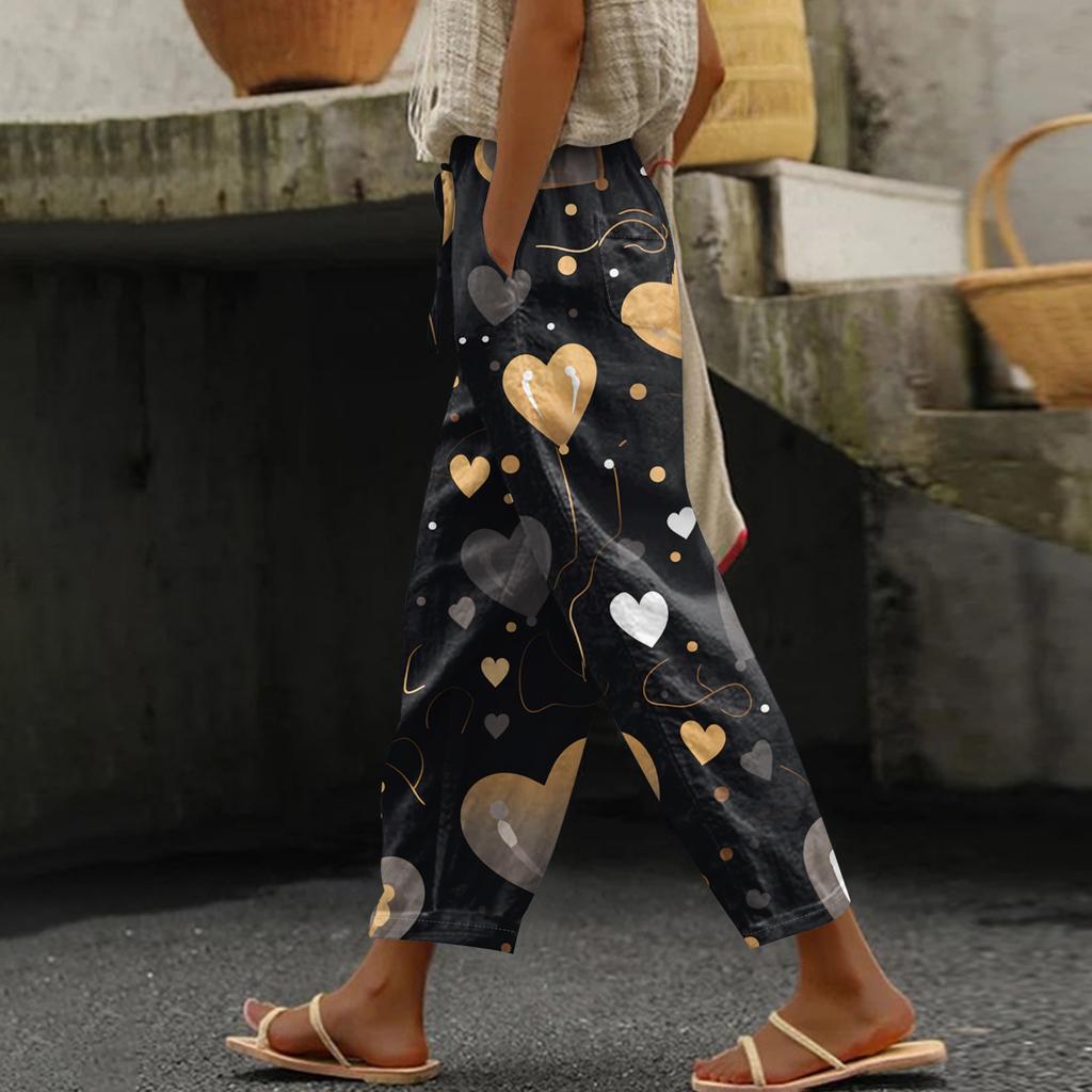 Damen Freizeithose Modische Print Kordelzug Taschen Elastische Taille Hose