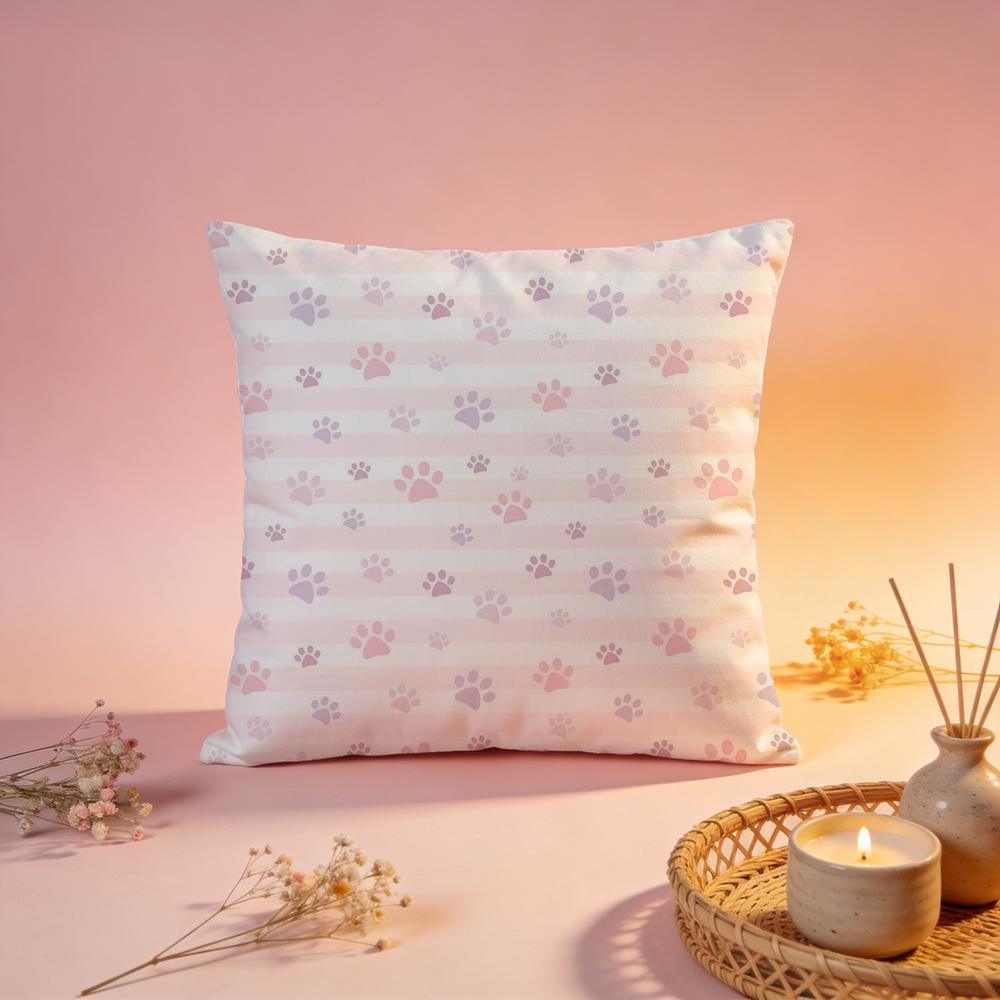 Sweet Pastel Paw Print Cushion Cover Comfortable Durable Pillow Cover MultiScene for Home Office Car Sofa