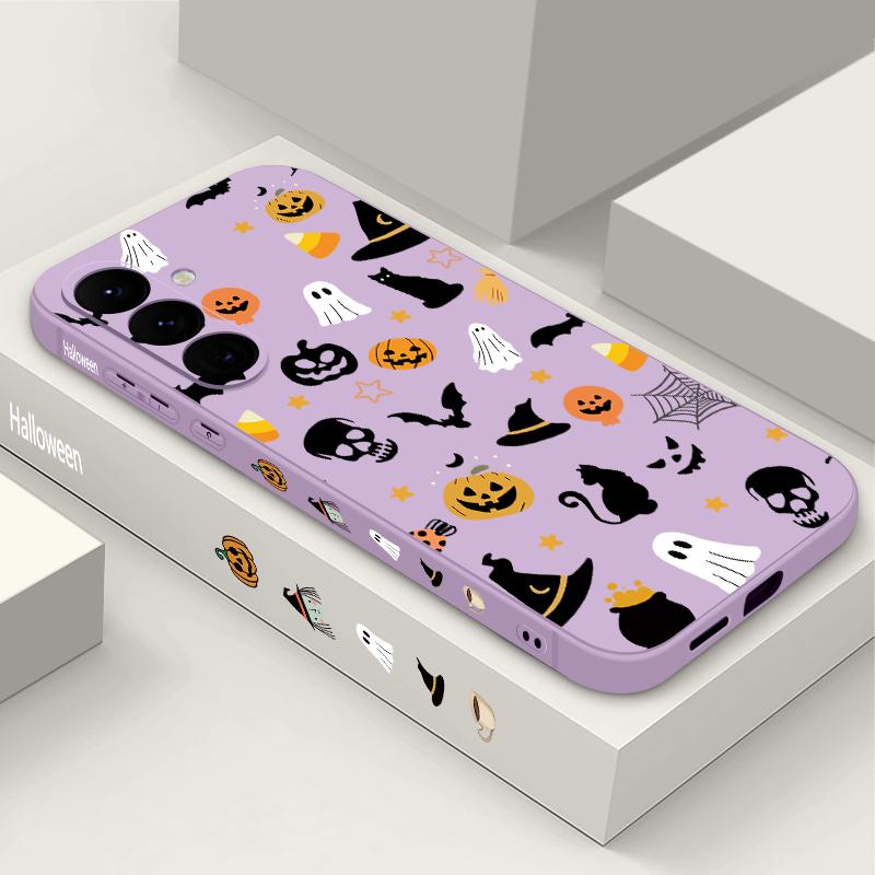 Ghost Pumpkin Pattern Phone Case For Samsung Galaxy A55 A54 5G A56 S25 A53 A52 A14 A34 A15 A35 S23 S24 Ultra S20 FE S21 S22 Soft TPU Lanyard Cover