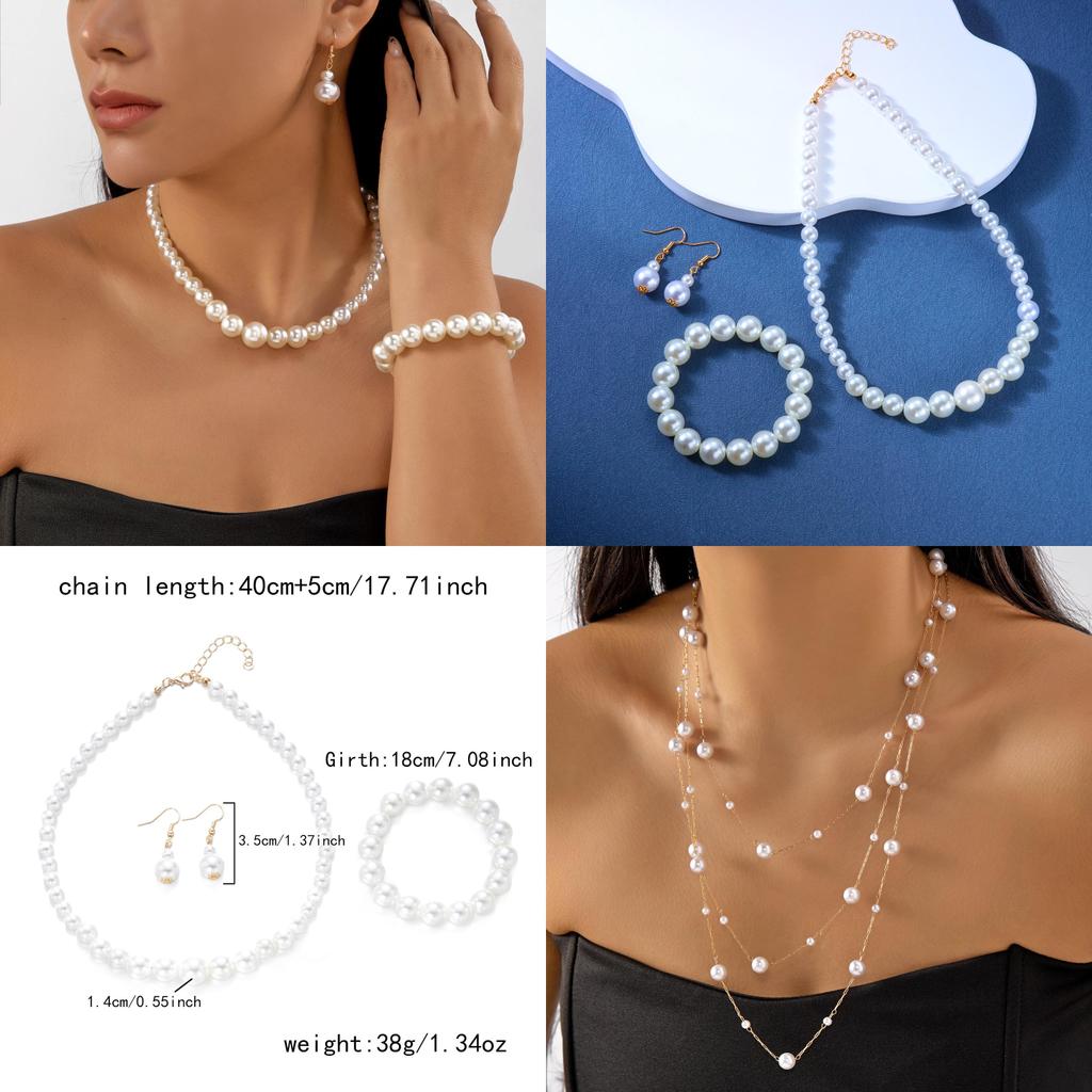 Vintage Elegant Pearl Jewelry Set With Geometric Design For Summer Gift Idea
