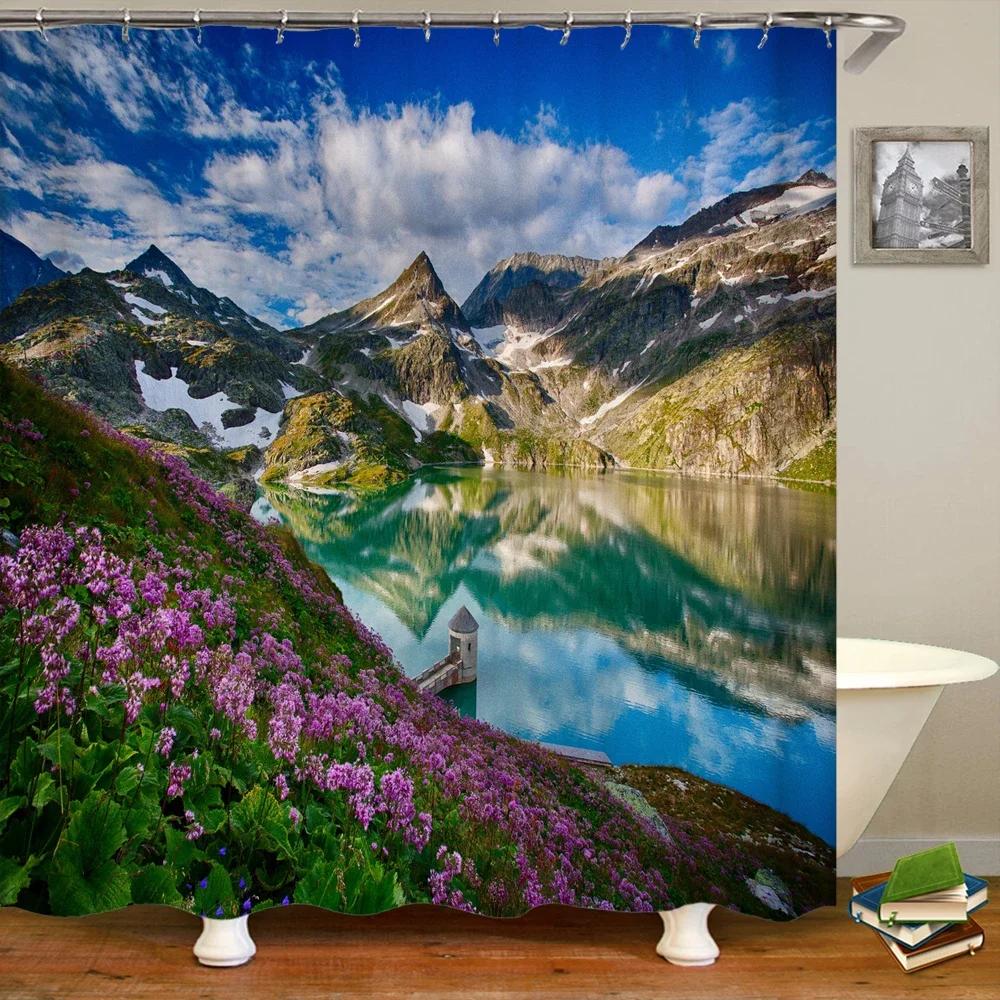 Shower Curtain Natural Forest Scenery 3D Printing Shower Curtain Polyester Waterproof Fabric Bathroom Home Decor Curtain 180x180