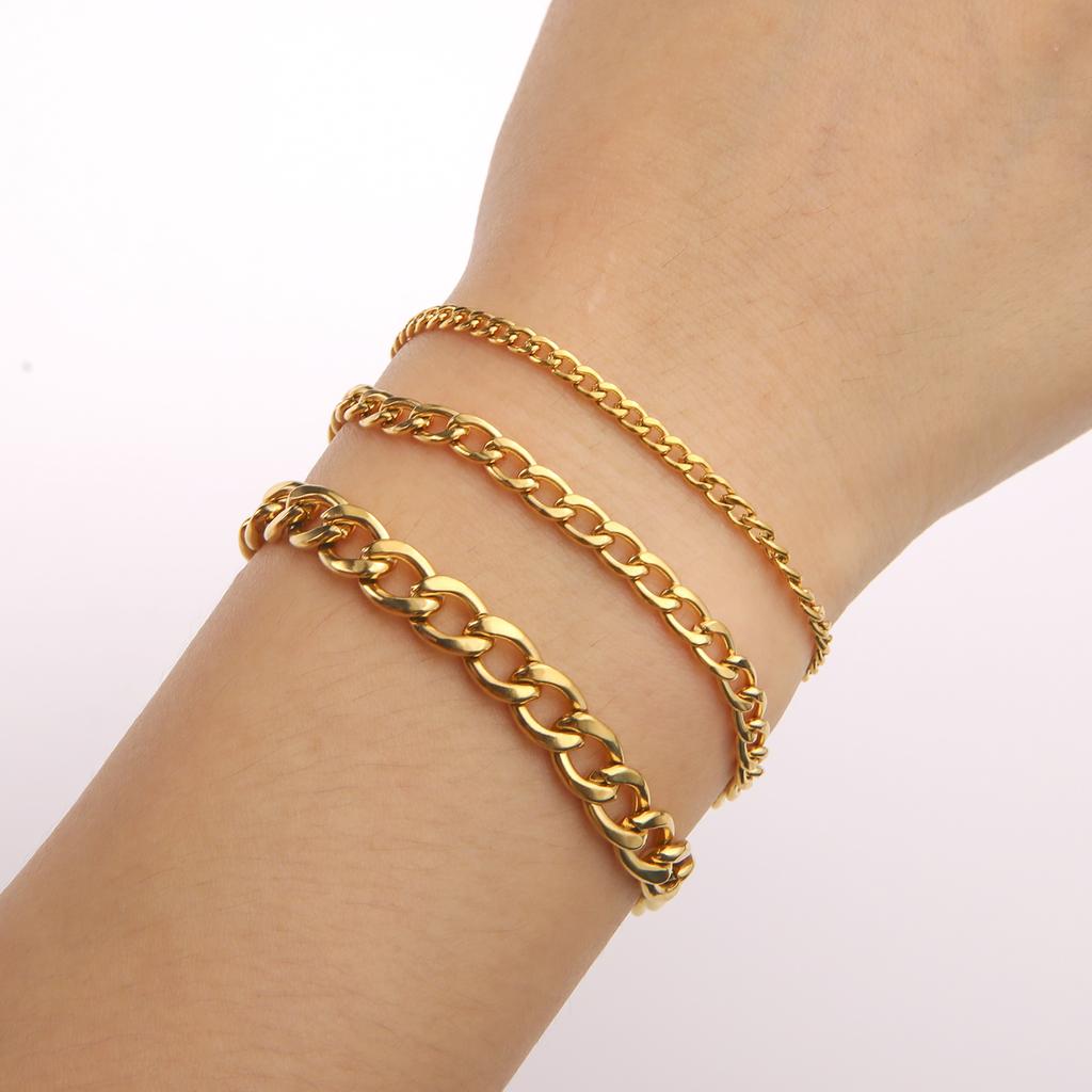 Punk Cuban Chain 3-10mm Wide Minimalist Bracelet Men Women Stainless Steel Gold Color Basic Hip Hop Figaro Chain Jewelry Gift