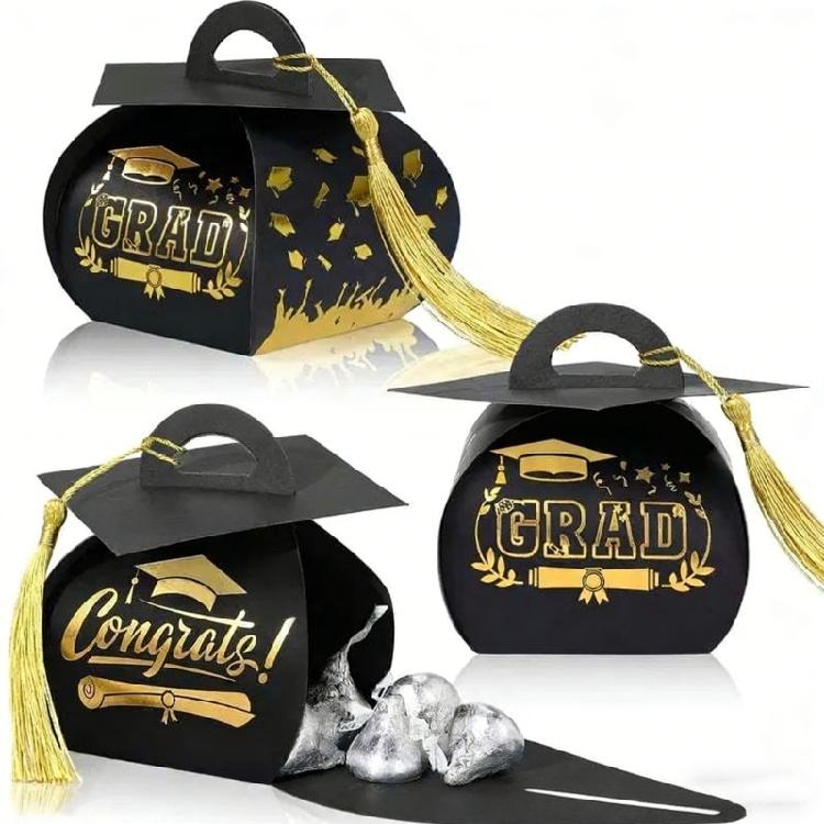 Graduation Hat Candy Holder with Fringes Decorative Gift Packaging Box Stylish Students Graduation Accessories