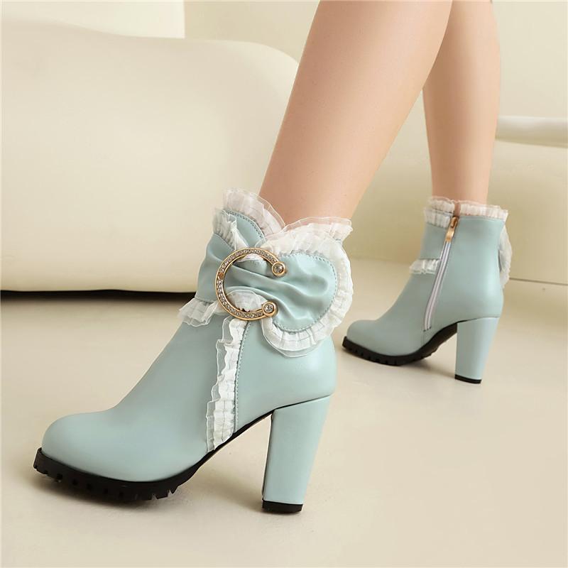 Women's High-heeled Short Boots Autumn and Winter New Waterproof Table Thick-heeled Large-size Roman Short Boots