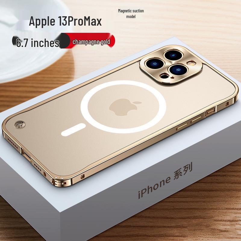 "Magnetic Frosted Back Case with Metal Frame and Snap Buckle for iPhone 15 & 14"