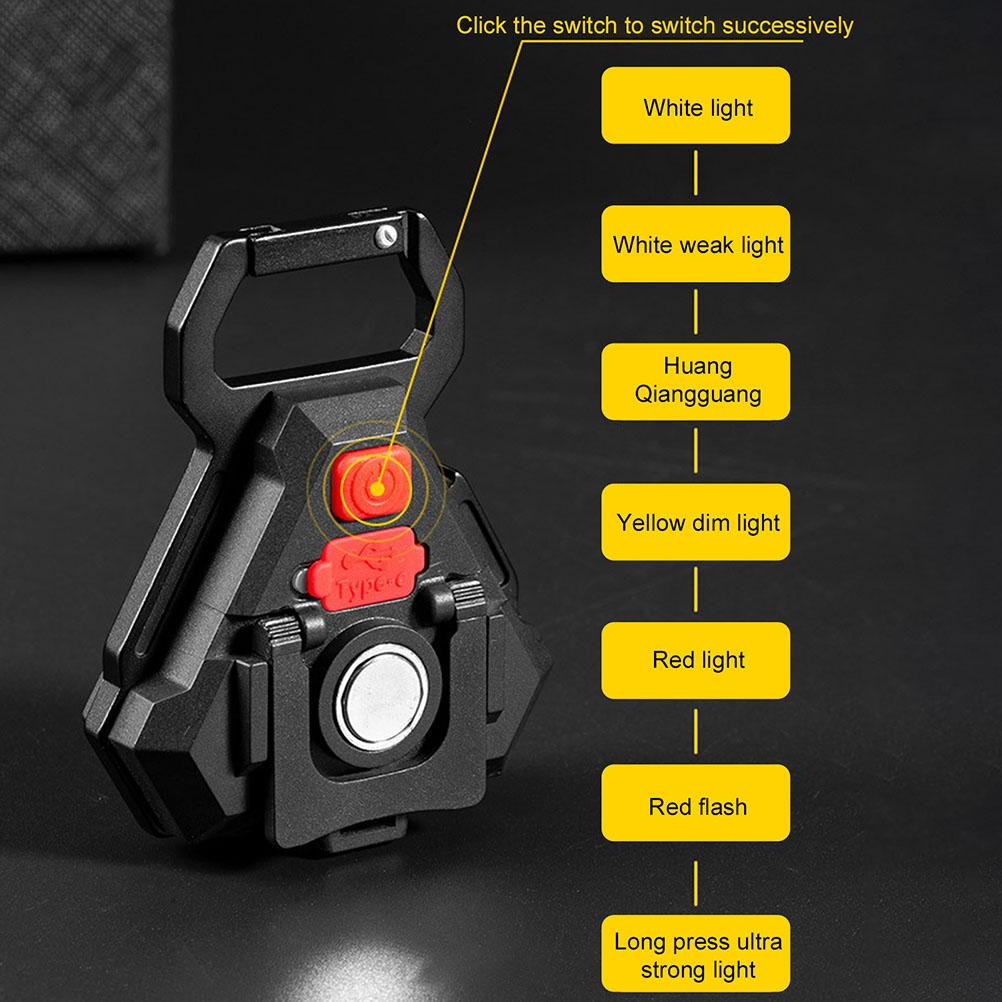 COB Small Flashlights Bright Rechargeable Keychain Mini Flashlight Portable Pocket Light with Folding Bracket Base for