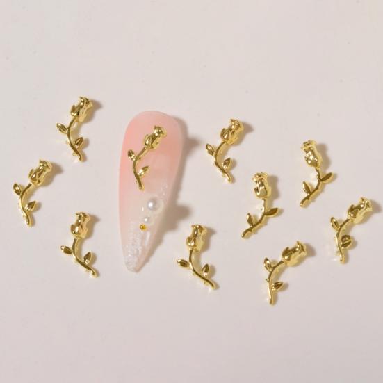 Yousheng 10Pcs Nail Decorations Creative Shape Vibrant Color Rust-proof Stunning Visual Effect Multipurpose Decorative Alloy 3D Rose Flower Nail Art