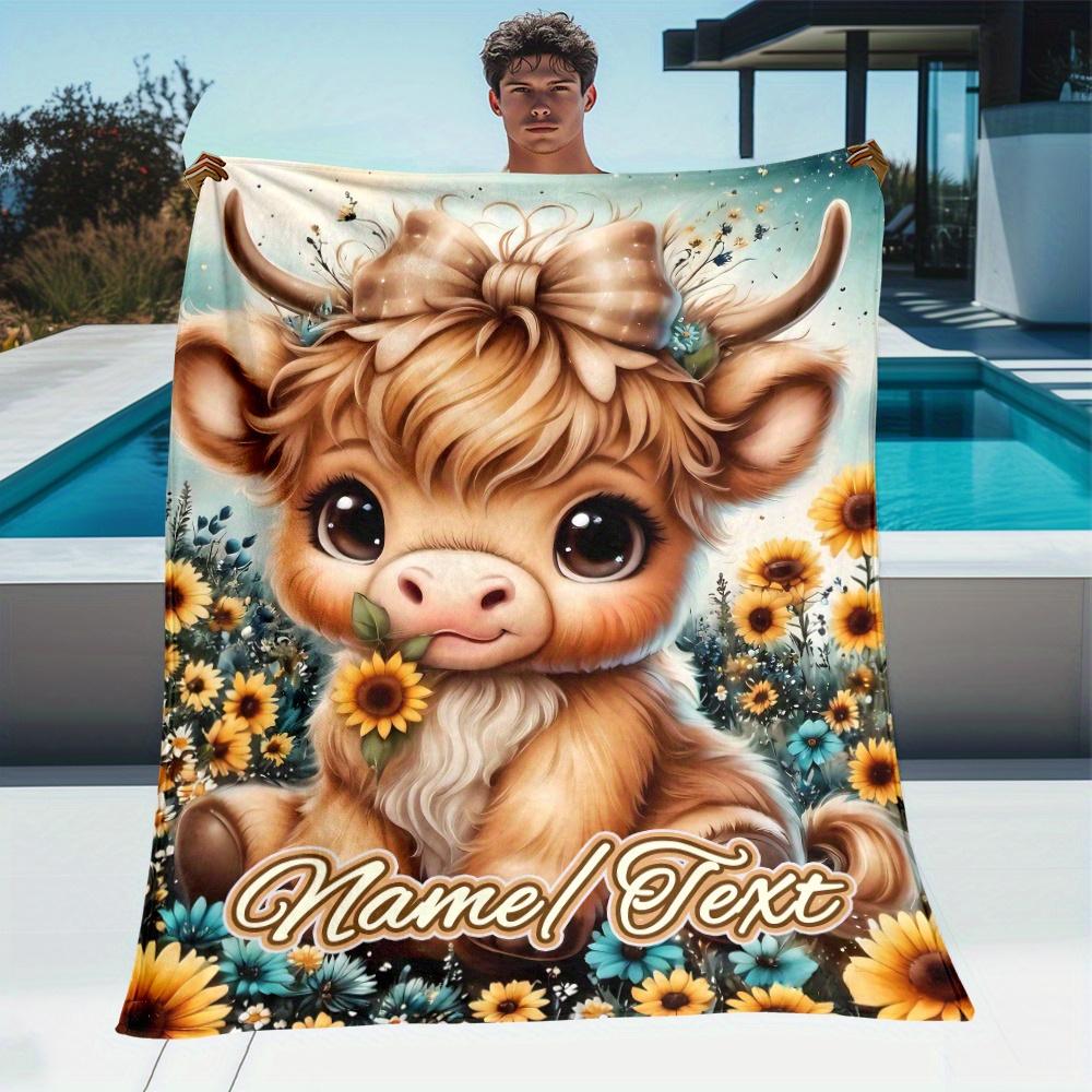 Whimsical Sunflower Animal Print Throw Blanket Cozy Floral Cottagecore Fleece Sofa Decor Gift Pet Nursery Blanket Autumn Spring Size: 75*100cm, Weight: 230 GSM