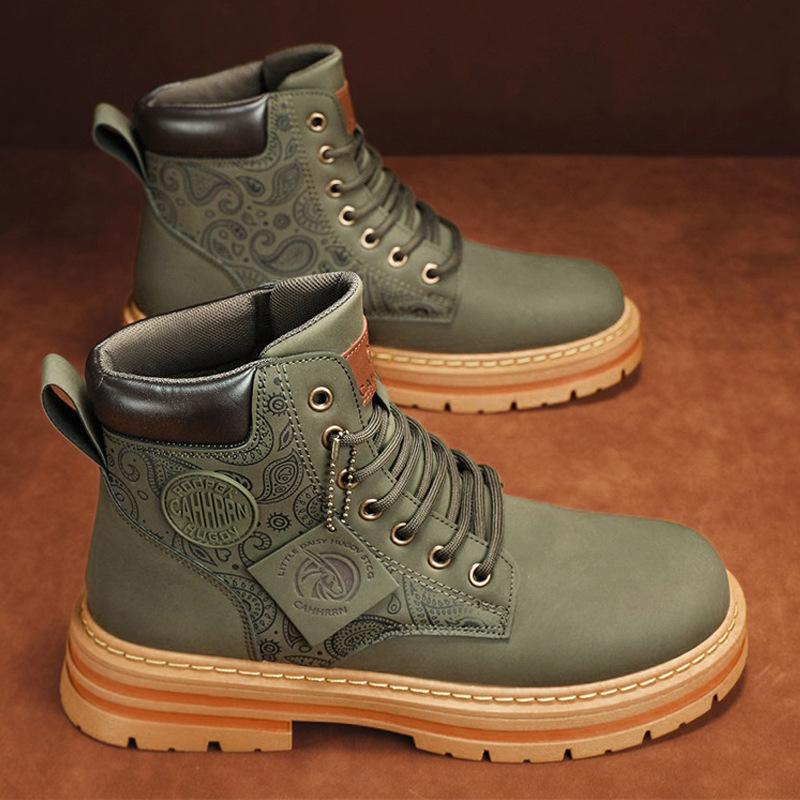 

Осенние кожаные ботинки Martin цвета кешью, подходящие по цвету к телу, 2025, новые модные высокие ботинки Martin с локомотивом для мужчин 44