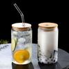 500ml Glass Cups with Lids and Straws Drinking Glasses Glass Tumbler for Iced Coffee, Beer, Tea