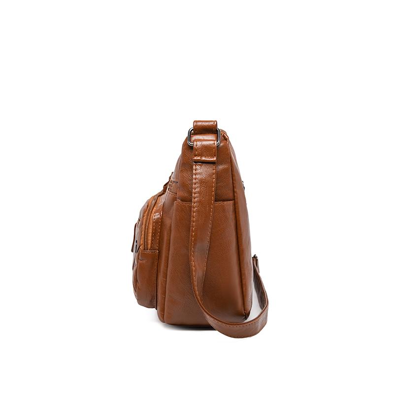 Dameveske i mykt skinn Mammaveske Flere rom Flere glidelåser Stor kapasitet Skulderveske Crossbody-veske