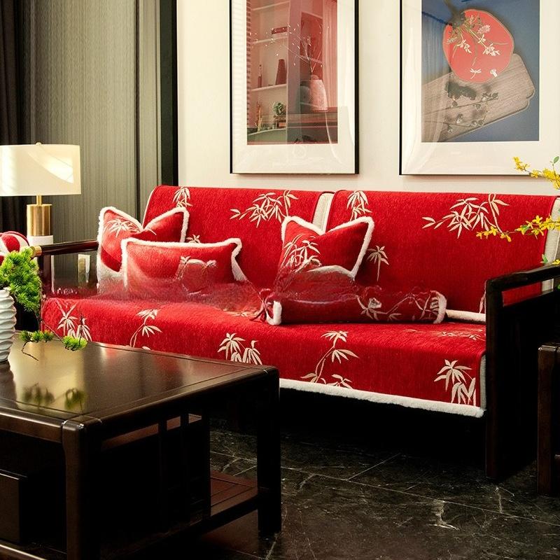 

Light Luxury High-End Chenille Leather Sofa Cushion Cover, Universal Non-Slip In All Seasons, Nordic Simple Modern Red 70*70cm