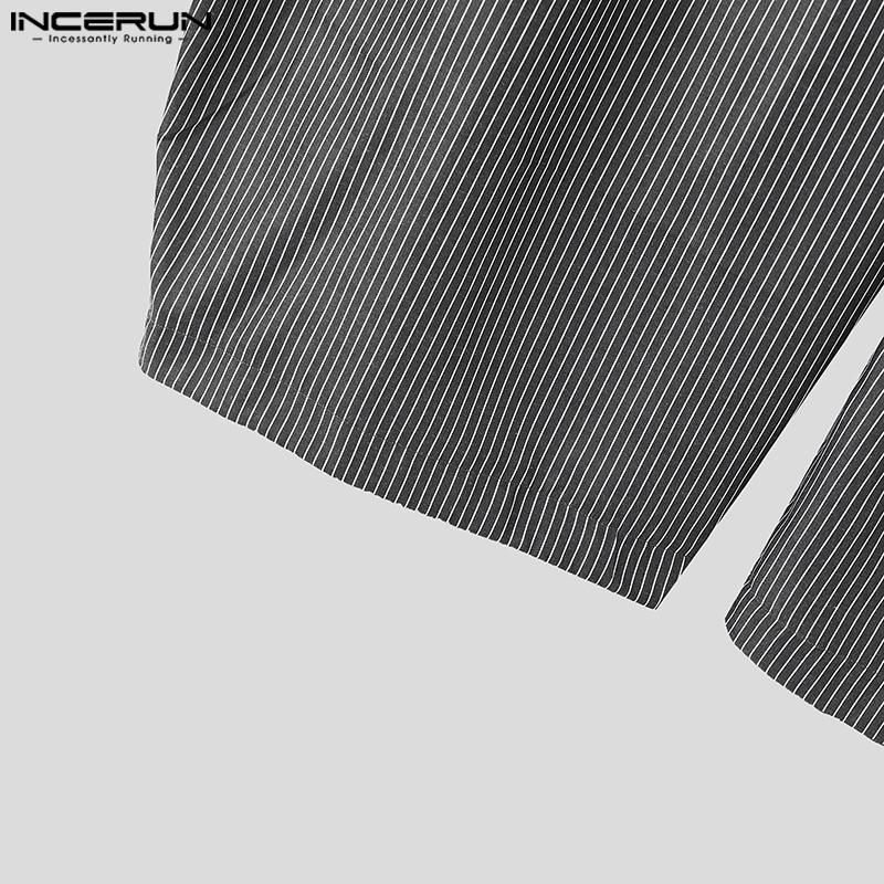 INCERUN Men Zip-up Waist Striped Loose Casual Baggy Pants Long Trousers