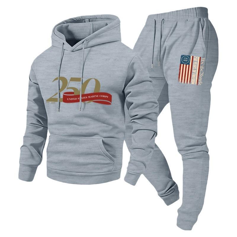 Men Women Hoodie Set Loose Casual Tracksuit 240th Anniversary Print Long Sleeve Sweatshirt Jogger