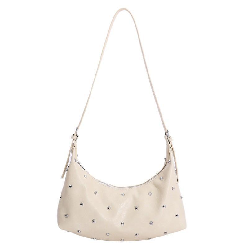 

Retro High-quality Soft Leather Rivet Dumpling Bag Temperament All-matching Armpit Niche Commuter Large-capacity Cross-body Women білий