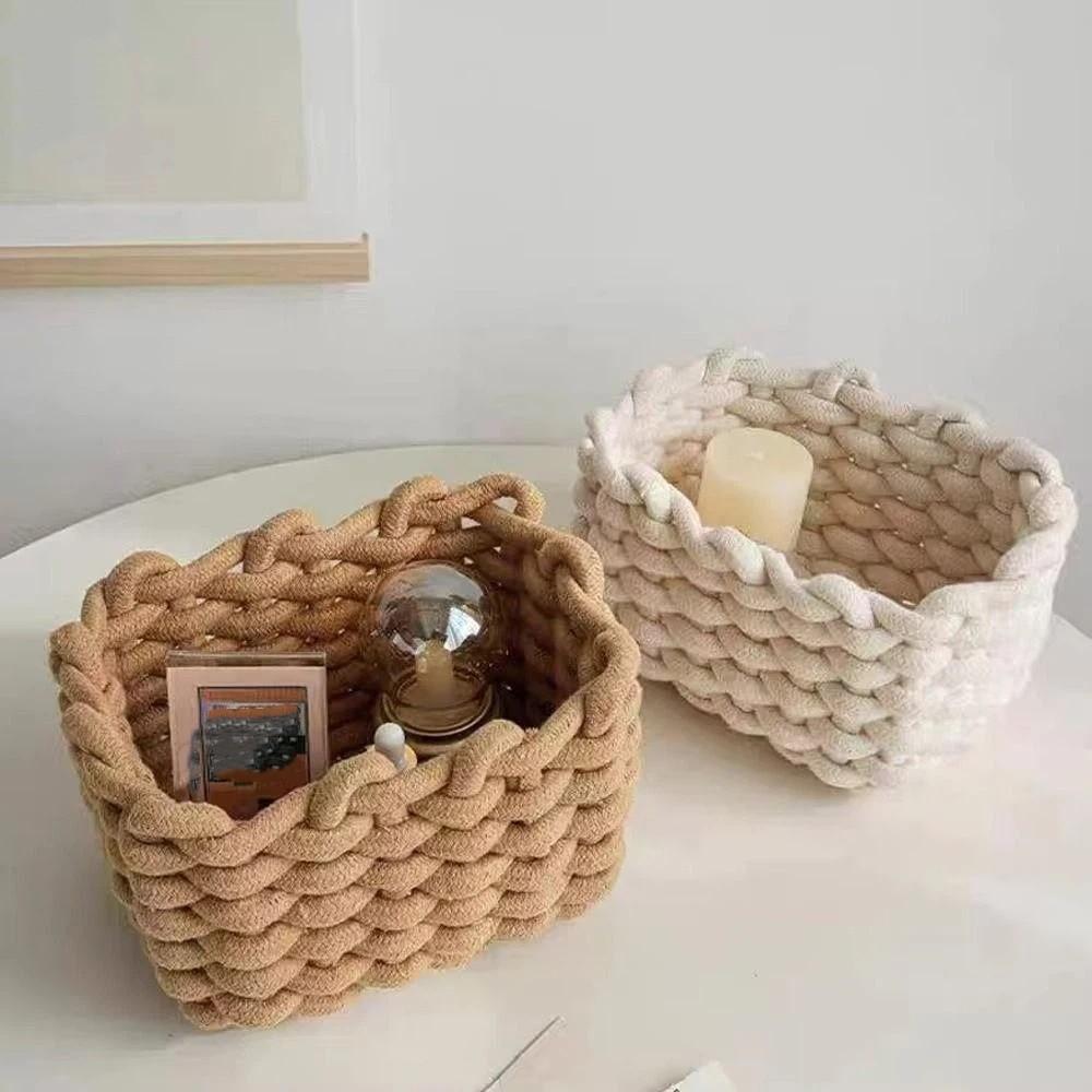 Nordic Style Toy Storage Basket Rectangular Cotton Rope Basket Practical Woven Basket  Bedroom