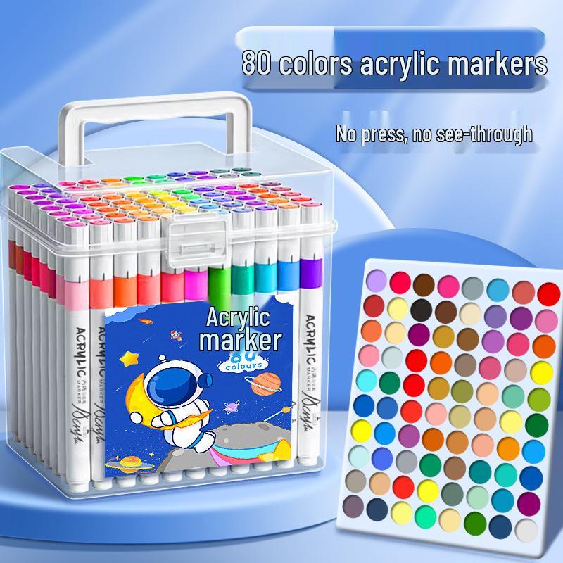 80-Color Acrylic Marker Set for Kids – Watercolor Brush Pens for Art & Graffiti