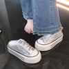 Mode 2024 Vår Höst Damtofflor Mode Baotou Halvtofflor Bär Ny Stil Muffin Snörning Casual Canvas Tofflor för Kvinnor