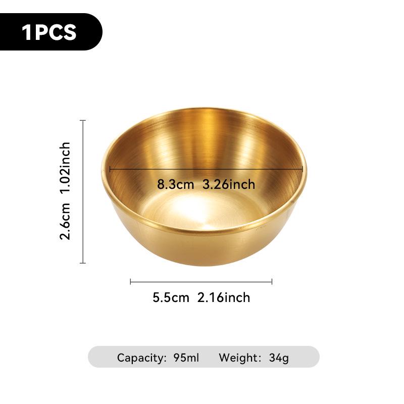 4-Piece Set of Gold 304 Stainless Steel Round Seasoning & Dipping Bowls for Soy Sauce
