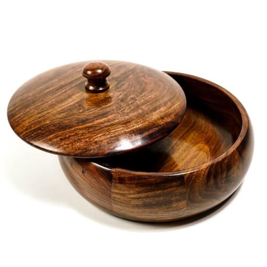 Drewniane zapiekanki ręcznie rzeźbione pojemnik do przechowywania Roti pudełko Chapati, gorący garnek, zapiekanka, Roti Dabba z pokrywką do kuchni