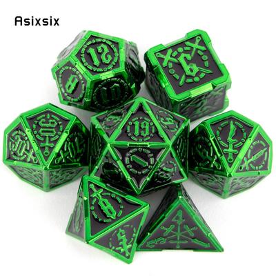 7 Pcs Green Black Double Swords Metal Dice Solid Polyhedral Dice Set Suitable for Role-Playing RPG    Board Game