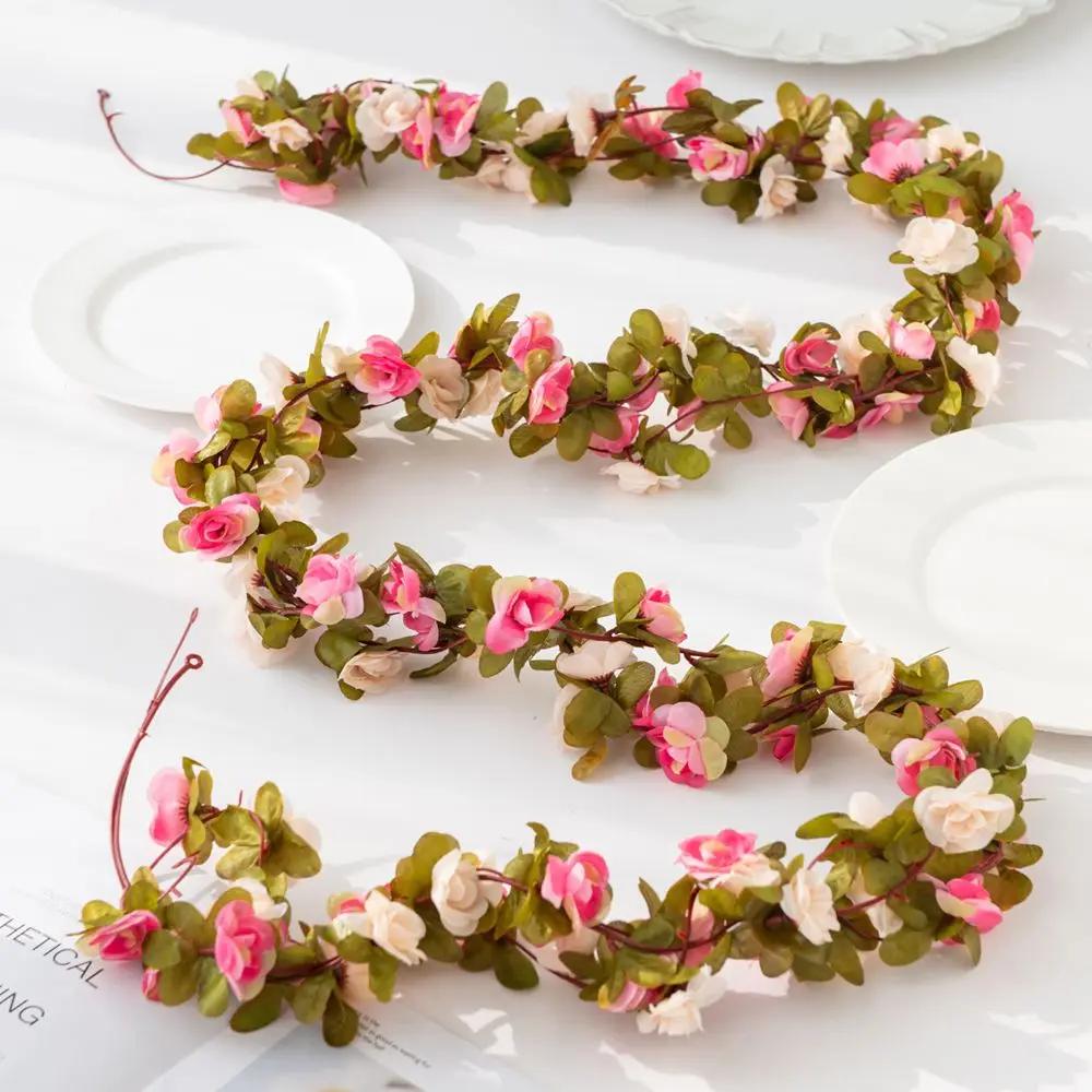 250CM Artificial Rose Flowers Wedding Home Room Decoration Spring Autumn Garden Arch Christmas Rattan DIY Gift Fake Plants Vine