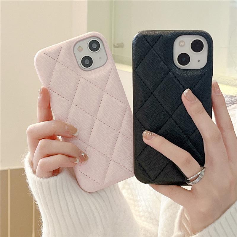 iPhone17promax Small Fragrant Wind Rhombus Apple 16 Lychee Pattern 15 Luxury Leather 14 Mobile Phone Case Female