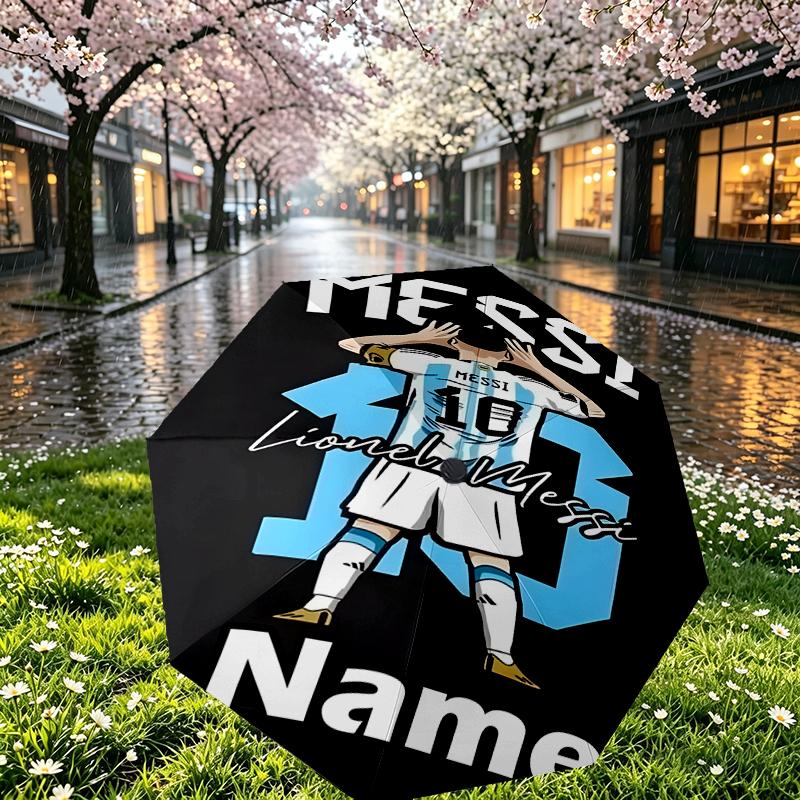 Custom Name Personalized football star Print Umbrella, Auto Open Close, 8‑Rib Sturdy Frame, Commute Camping Hiking Use, Birthday Gift