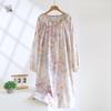 2026 Spring/Summer Women's Sleeping Skirt 100% Cotton Double Layer Gauze Round Neck Sweet Sleeping Skirt Long Sleeve Long Skirt