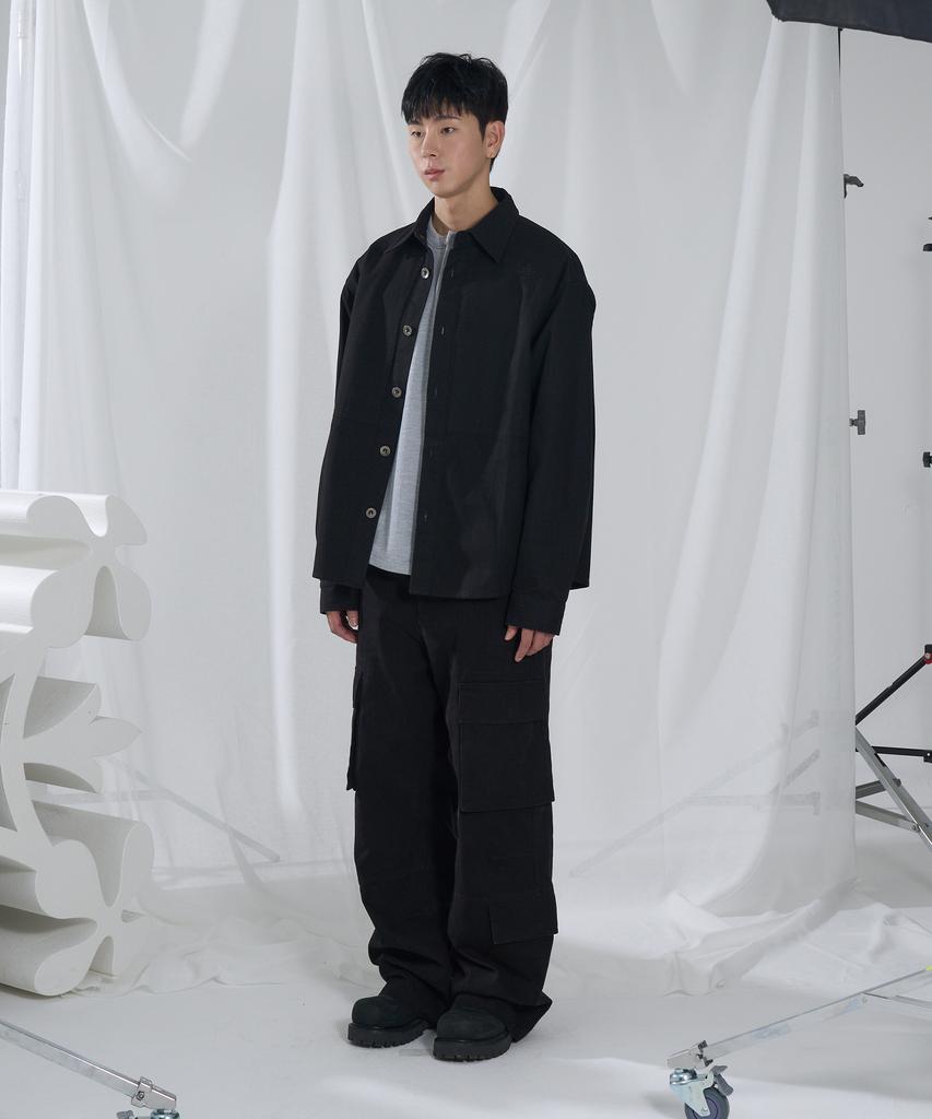 SLOWACID Washed Herringbone Cargo Pants [Black]