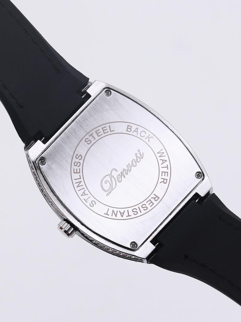 Orologio da polso di lusso con diamanti per donna Orologio al quarzo alla moda ed elegante con cinturino in silicone Impermeabile luminoso Orologio Tonneau
