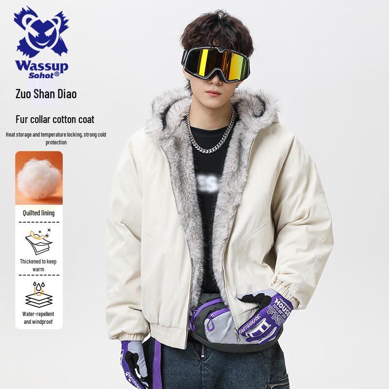 Wassup Sohot Men's American Eagle Faux Fur Hooded Winter Padded Jacket