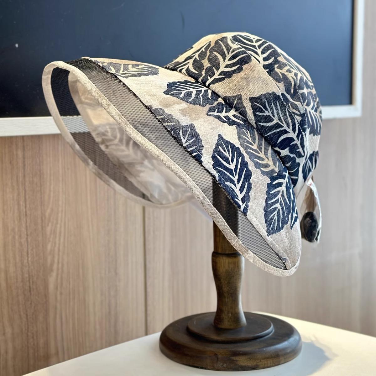 

Весенне-летняя шляпа-цилиндр с открытым верхом и детским принтом листьев, с широкими полями для защиты от солнца и для путешествий на открытом воздухе, пляжная шляпа 54-58cm