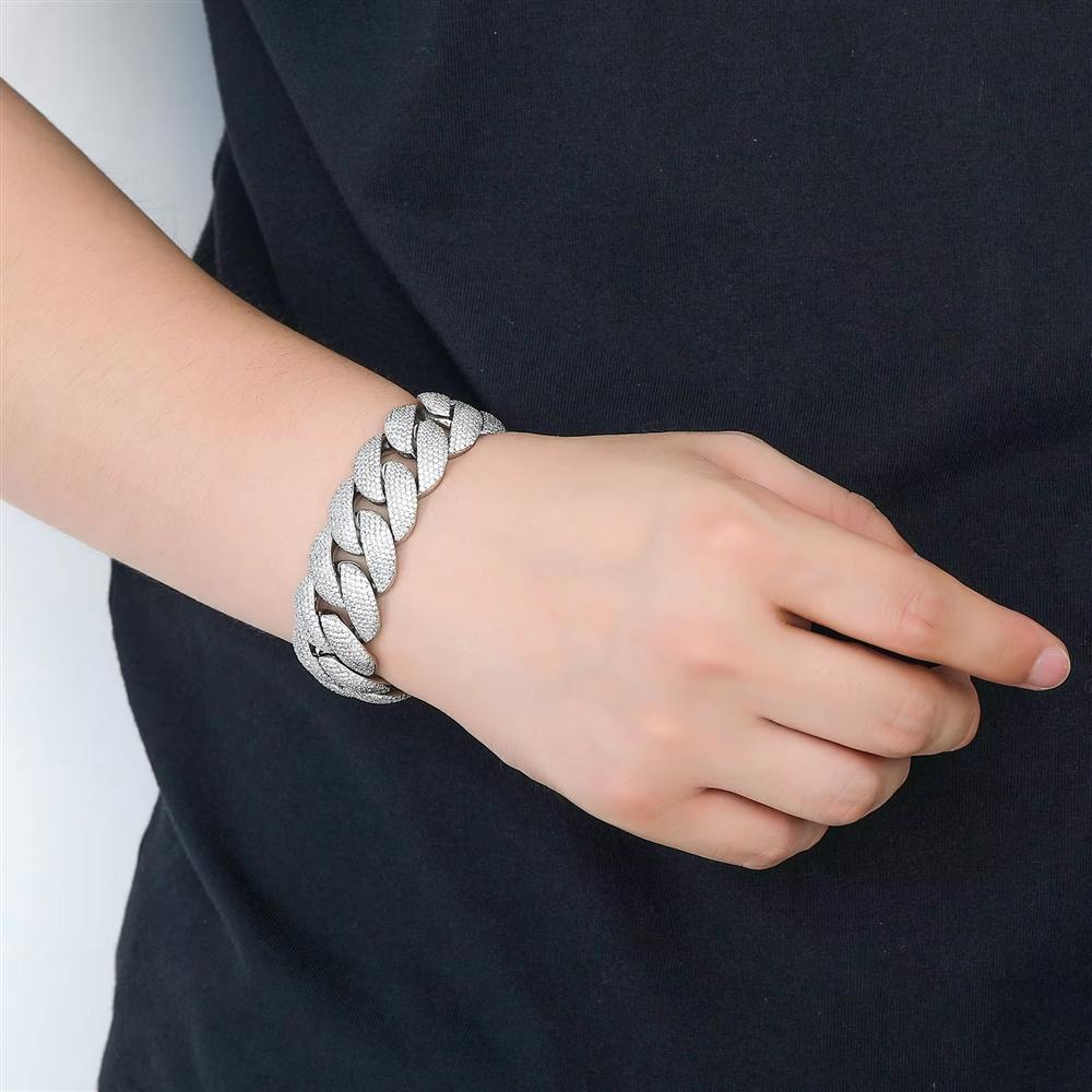 Hot Selling Luxury Fashion Hip Hop Jewelry 14K Gold Plated 22mm Wide Bling CZ Iced Out Bubble Cuban Link Bracelet for Men