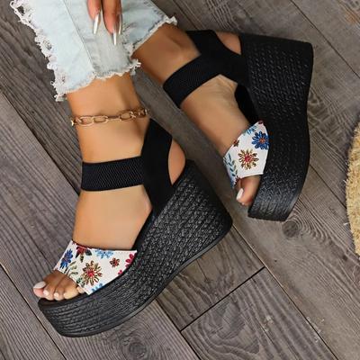 Été Chaussures pour Femmes de Haute Qualité 2024 Mode Bout Ouvert Blocs de Couleurs Compensées Grande Taille Daim Romaines Sandales à Talons Hauts pour Femmes