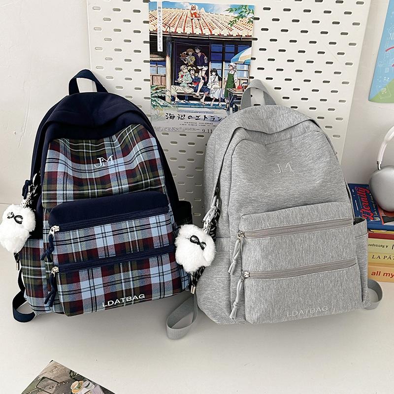 Plaid backpack women's retro junior high school student large-capacity schoolbag schoolbag college student girl cute casual backpack