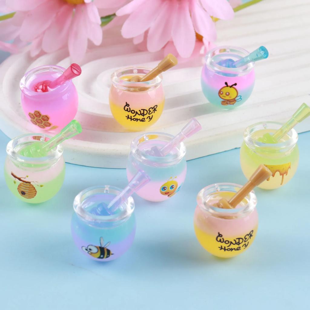 10pcs Cartoon Mini Luminous Ornament Creative Night Light Gradient Honey Jar DIY Glowing Pendant Accessories Doll House Decor
