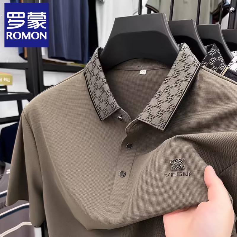 Romon Men s Ice Silk Short-Sleeve Polo Shirt L
