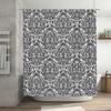 Classy Damask Shower Curtain Dark Grey White Pattern for Bathroom Decor Waterproof Fabric Shower Panels with Rings Set