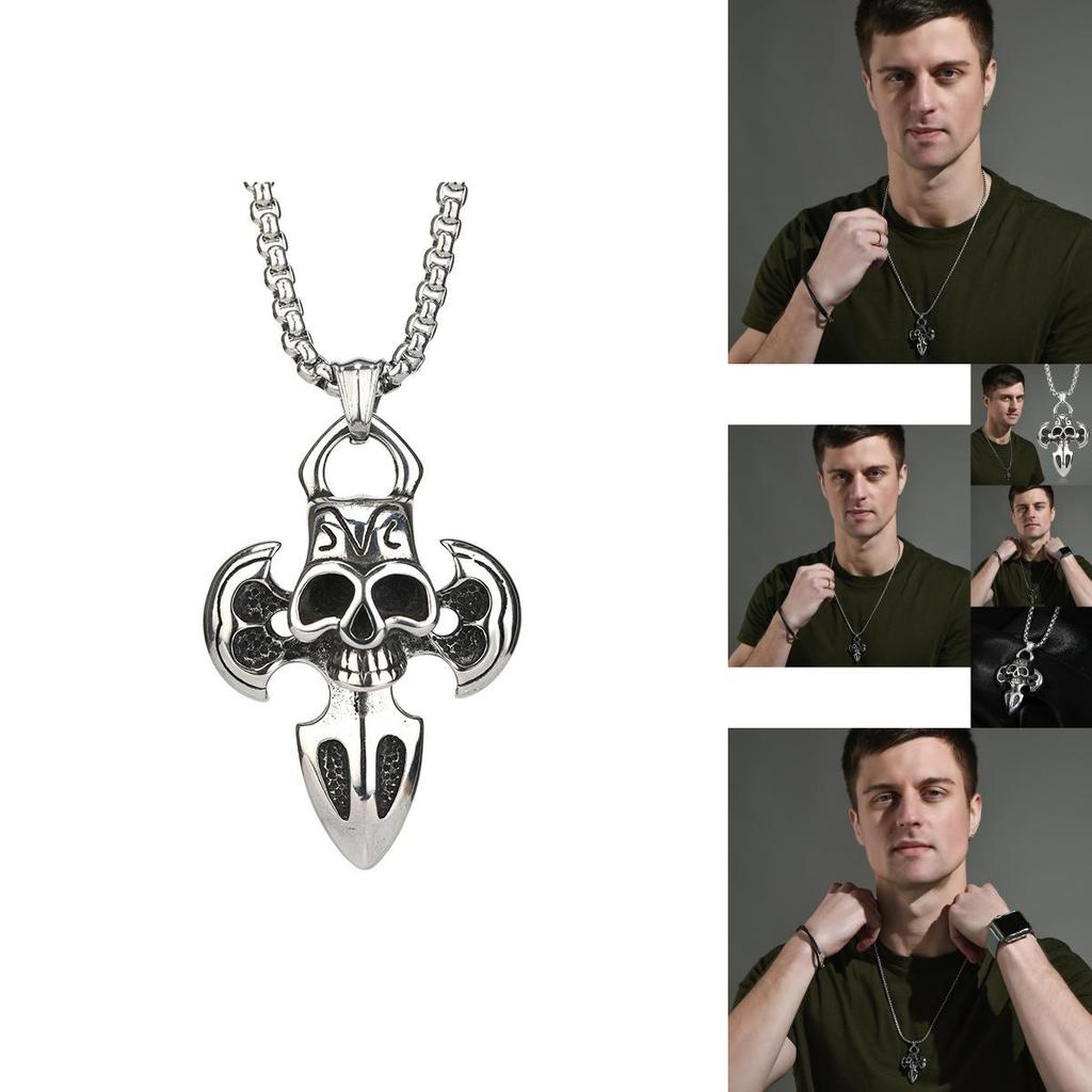 Vintage Skull Cross Titanium Steel Necklace For Men Unique Hip Hop Street Style Jewelry